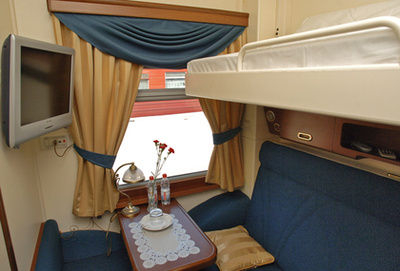 2007-ben indult útjára az Arany Sas, a transzszibériai expressz luxusváltozata. Ez az egyik kabin. 