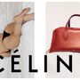 Ágyon fekvő modell és luxustáska a Céline kampányában.