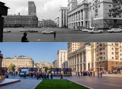 A moszkvai körgyűrű 1961-ben készült el, és 108,9 kilométer hosszú. A  jeleleg négysávos autópálya Moszkva külső határát jelentette sokáig, ám azóta a város túlnőtte magát. Az első kép még 1970-ben készült, manapság sokkal nagyobb a forgalom, a dugók is mindennaposak. 