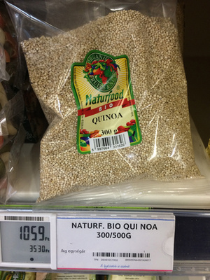 És ugyanez a quinoa a Tescóban, 3530 forint/kg. Hurrá!