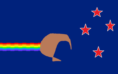 Nyan cat mintájára ez a nyan kiwi. A nemzet színei mellett a szivárvány Új-Zéland sokszínűségére utal. A javaslat szerint az ismert mém zenéje lehetne az új nemzeti himnusz. 