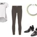 Mi így képzeljük el a sikkes biciklis szerelést: kényelmes nadrág, hosszított póló, lapos bakancs és egy neonszínű nyaklánc.