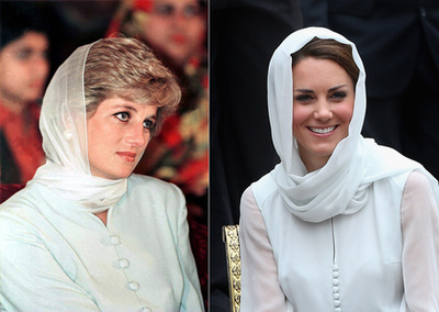 Diana Pakisztánban 1996-ban, Katalin Malajziában az Assyakirin mecsetben 2012-ben.