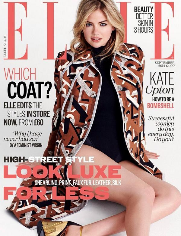 Kate Upton Prada kabátban pózol a brit Elle elején.