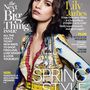 Lily James az olasz divatház térkép nyomatos ruhájában pózol a Marie Claire januári címlapján.