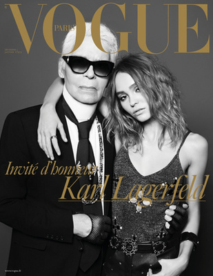 A francia Vogue elején pedig magával Karl Lagerfelddel pózolhatott. Érdekesség, hogy a fotót a Saint Laurent egykori tervezője, Hedi Slimane készítette.



