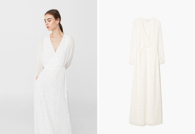 27.995 forintért minimalista törtfehér ruhát kapni a Mangónál.